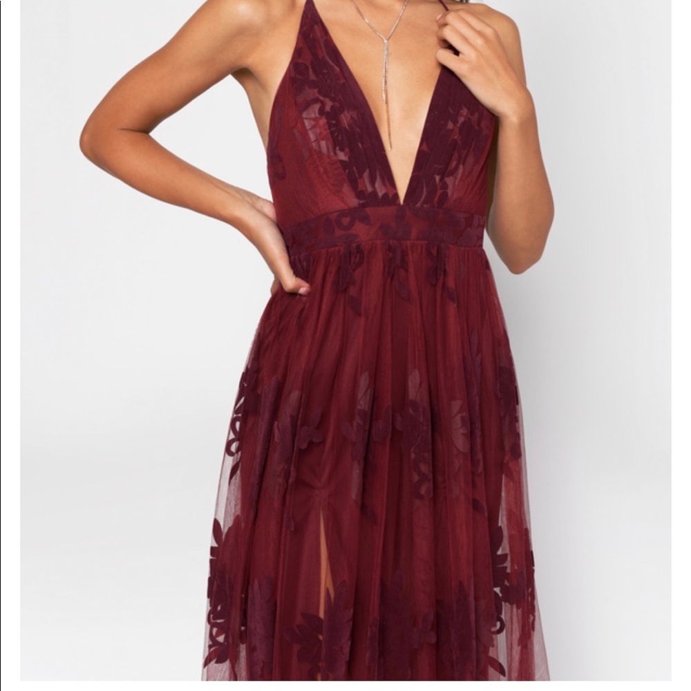 Analise wine plunging floral maxi dress
